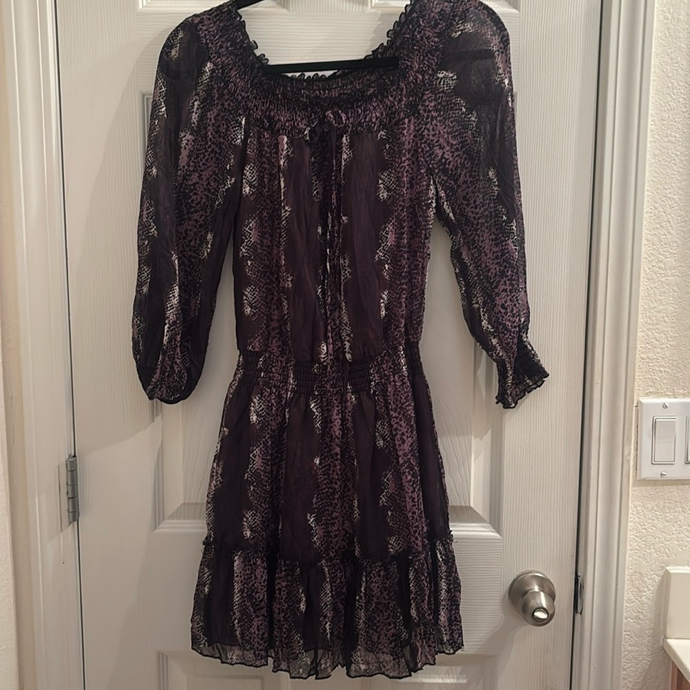 Snake skin pleasant style dress sheer long sleeve mini dress animal print snake